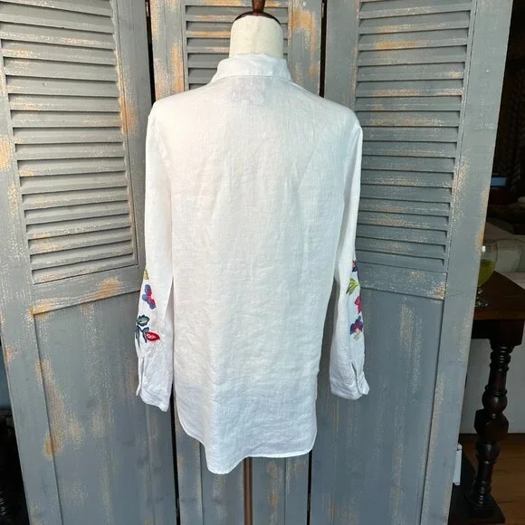 Johnny Was Gracey Linen Oversized Shirt White Sz S - Picture 11 of 15